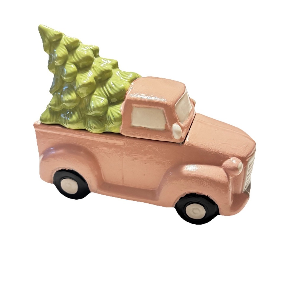 Robert Stanley Pink Christmas Truck Cookie Jar Ceramic Holiday Farmhouse Cottage